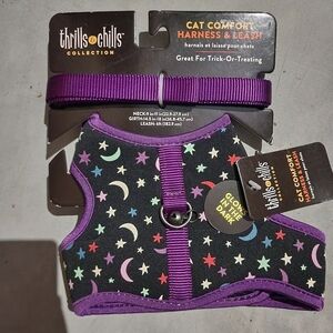NWT Thrills & Chills Cat Comfort Harness & Leash Celestial Moons Stars Halloween